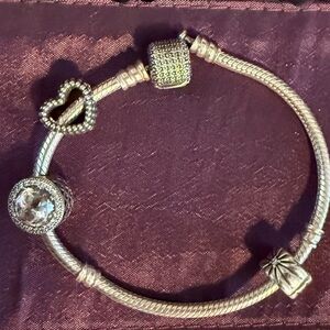 Pandora bracelet, 2 charms and spacer